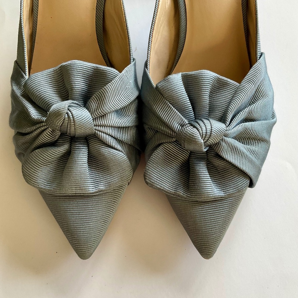Alex Marie Slate Blue Ribbed Bow Pointed Toe Mule Kitten Heels Slip On Pumps 6.5 - Picture 8 of 12